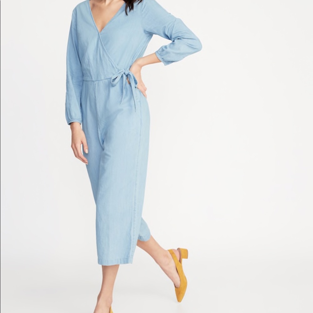 Denim capri jumpsuit